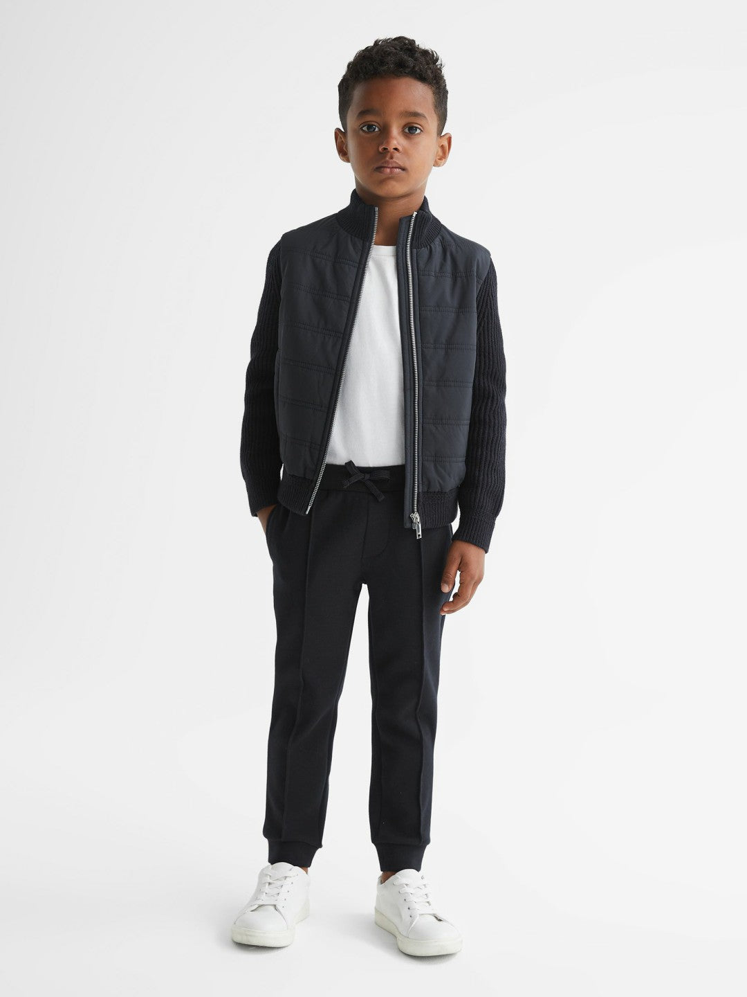 Reiss Value - Junior Hybrid Zip Through Quilted Jacket in Navy