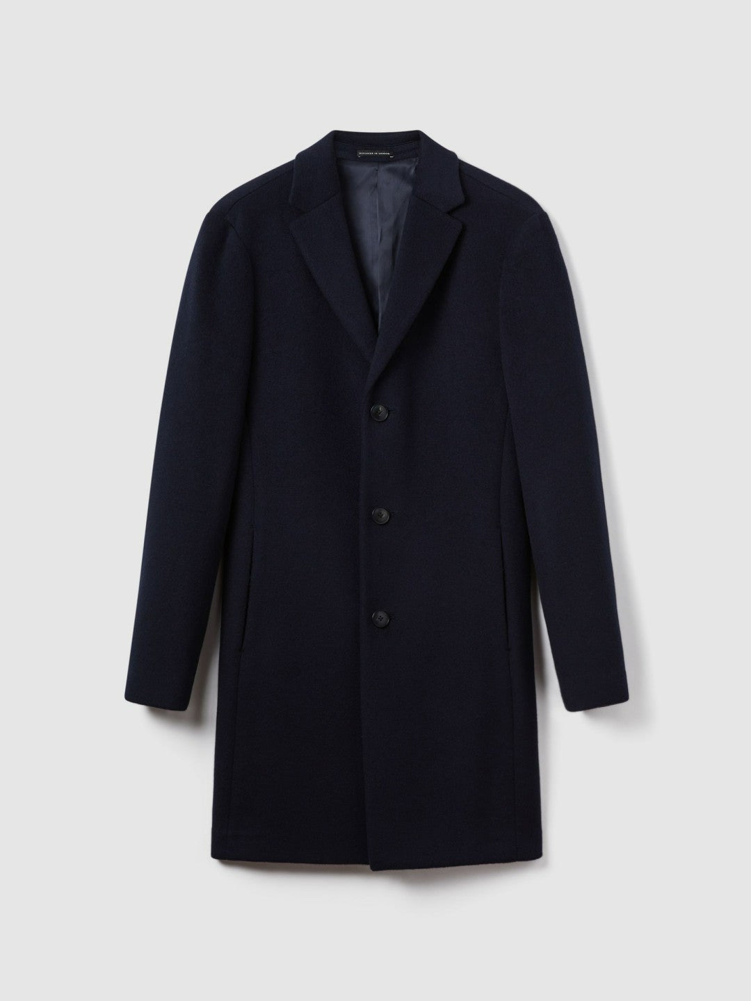 Reiss Sale - Wool Blend Single Breasted Epsom Overcoat in Navy