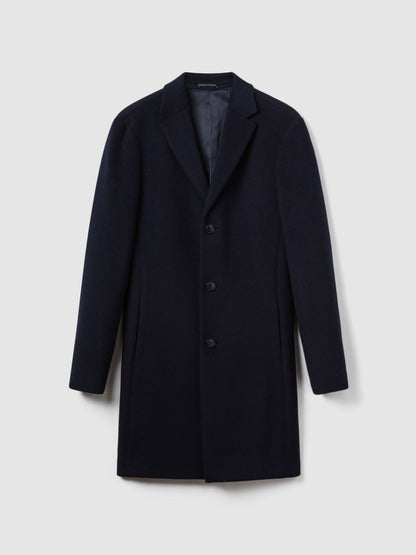 Reiss Sale - Wool Blend Single Breasted Epsom Overcoat in Navy