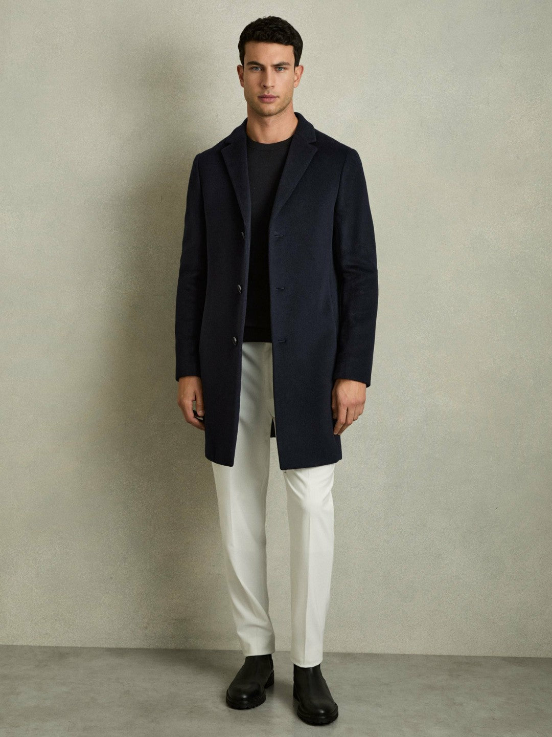 Reiss Sale - Wool Blend Single Breasted Epsom Overcoat in Navy