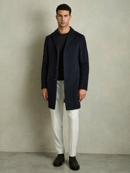 Reiss Sale - Wool Blend Single Breasted Epsom Overcoat in Navy