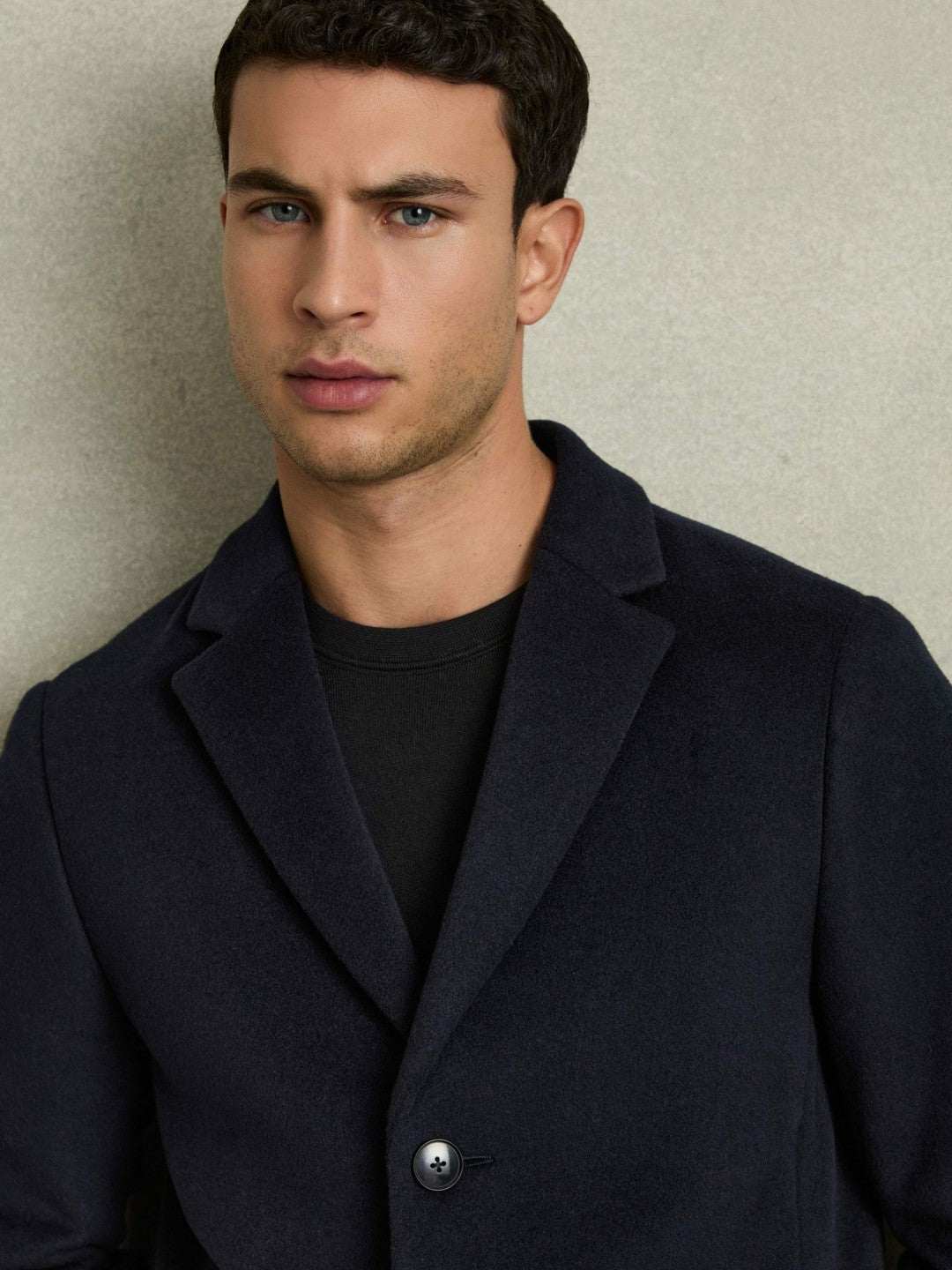 Reiss Sale - Wool Blend Single Breasted Epsom Overcoat in Navy