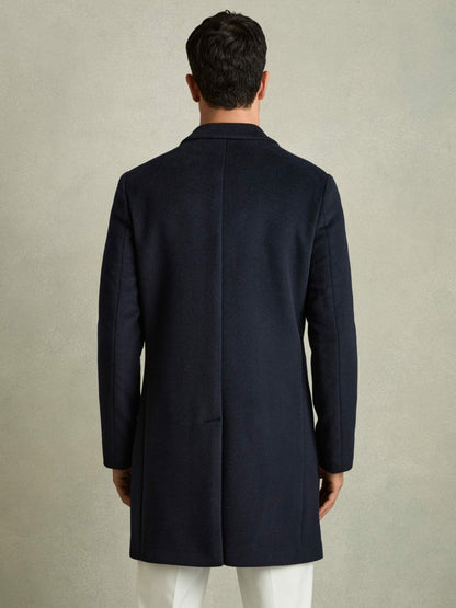 Reiss Sale - Wool Blend Single Breasted Epsom Overcoat in Navy