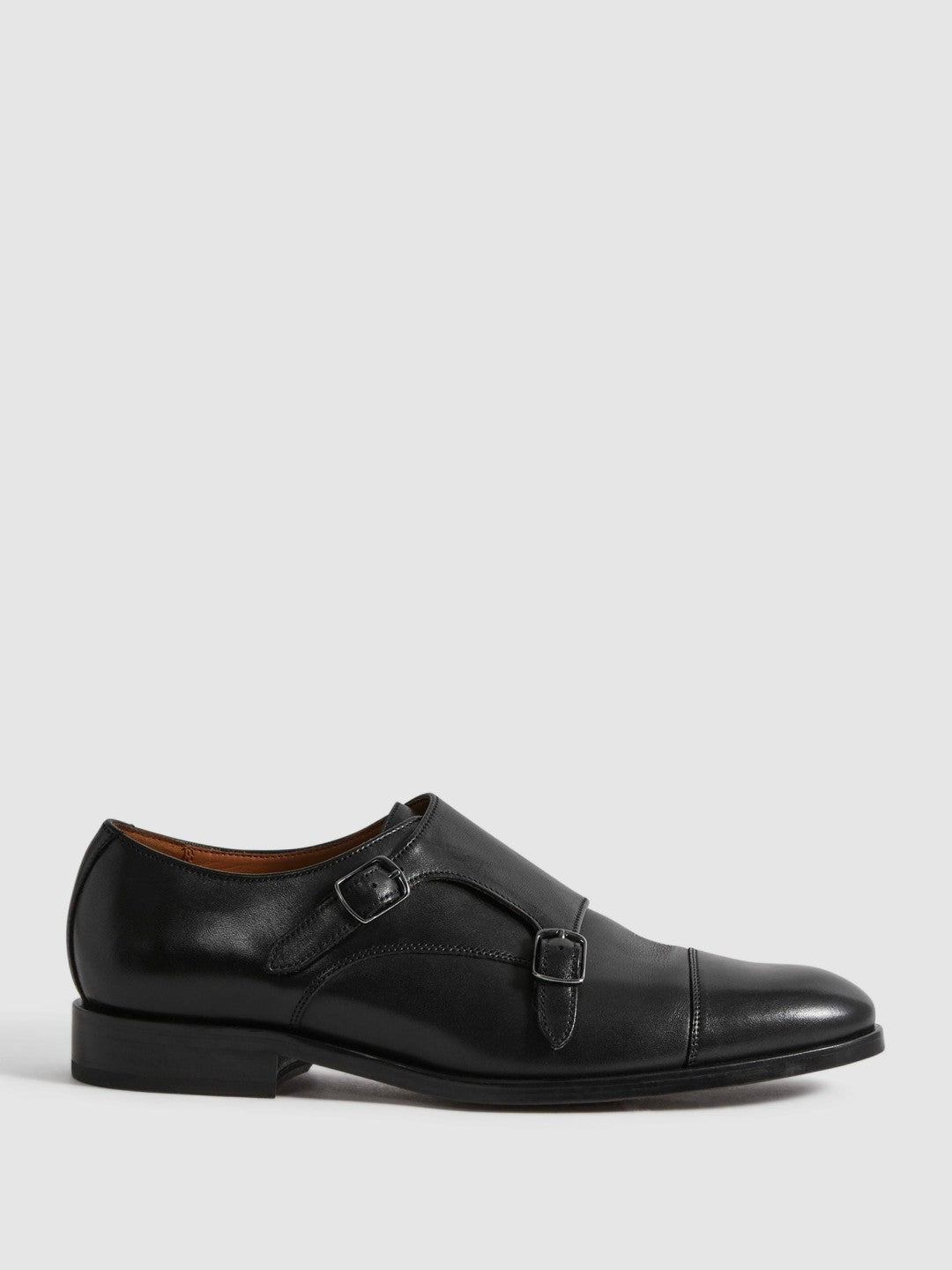 Reiss Affordable - Leather Double Monk Strap Shoes in Black