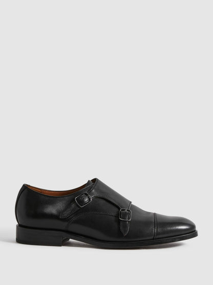 Reiss Affordable - Leather Double Monk Strap Shoes in Black