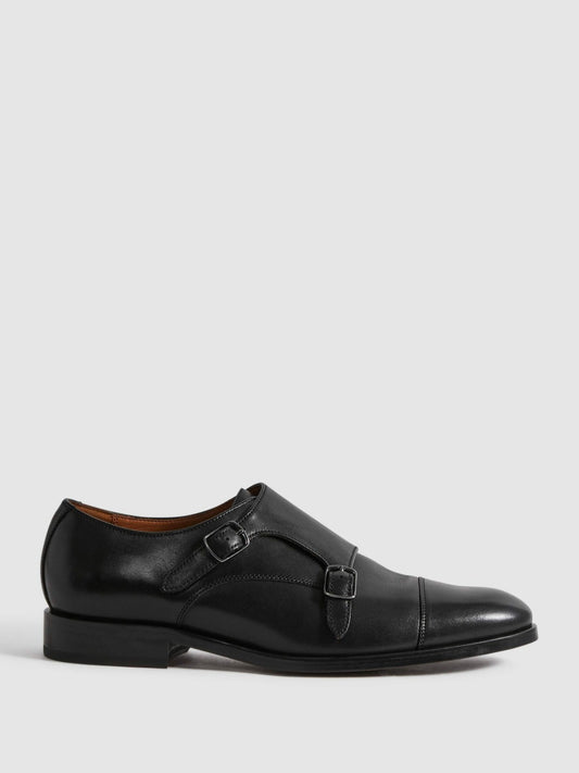 Reiss Affordable - Leather Double Monk Strap Shoes in Black