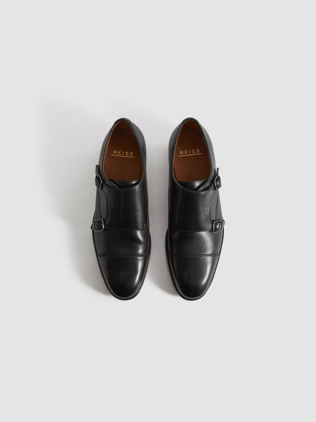 Reiss Affordable - Leather Double Monk Strap Shoes in Black