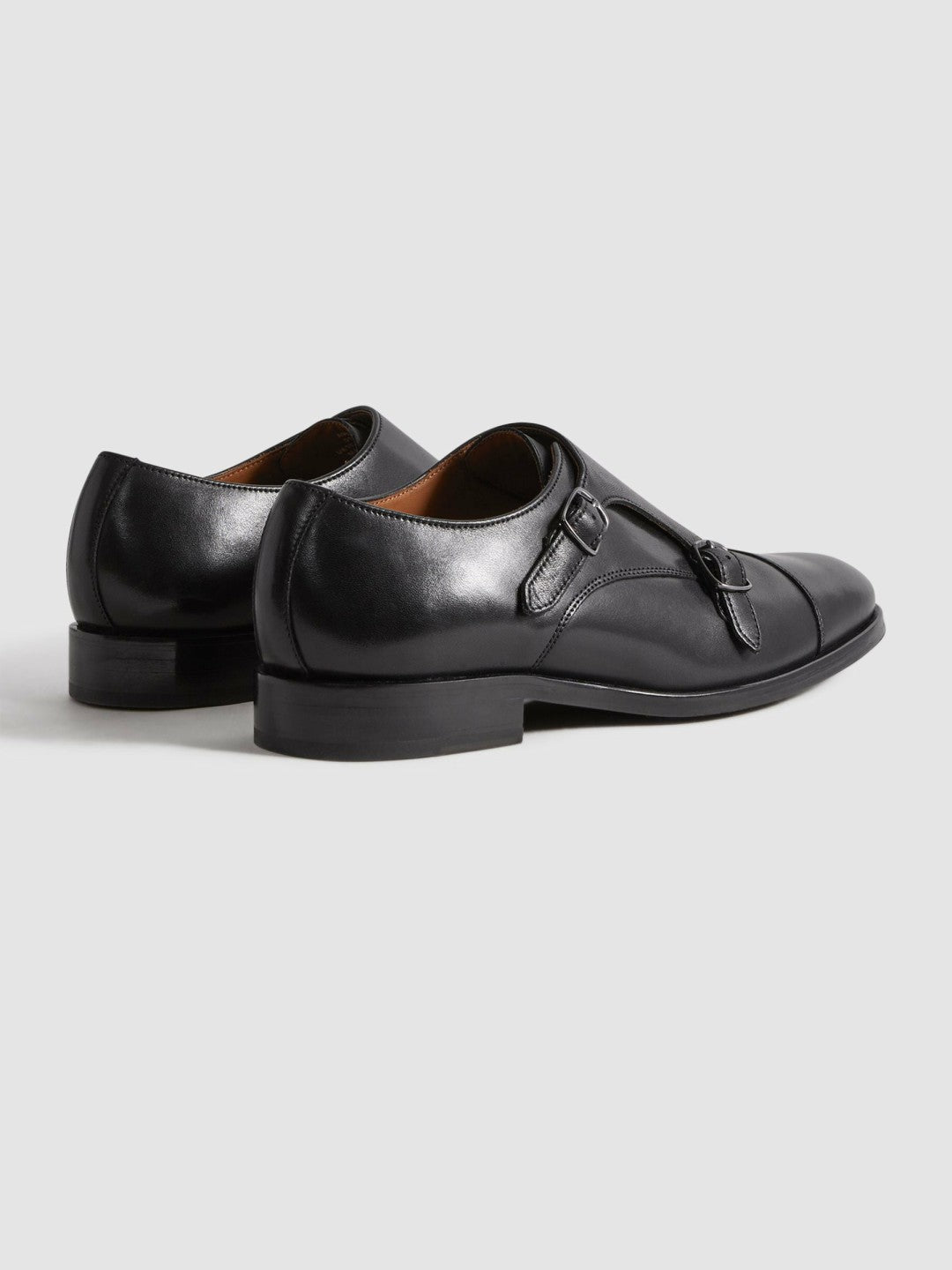 Reiss Affordable - Leather Double Monk Strap Shoes in Black