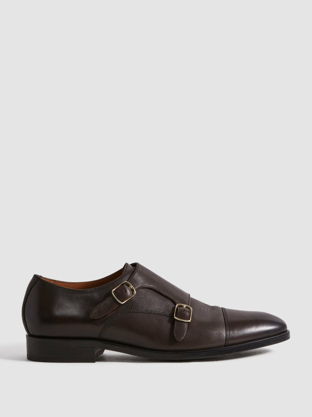 Reiss Savings - Leather Double Monk Strap Shoes in Dark Brown