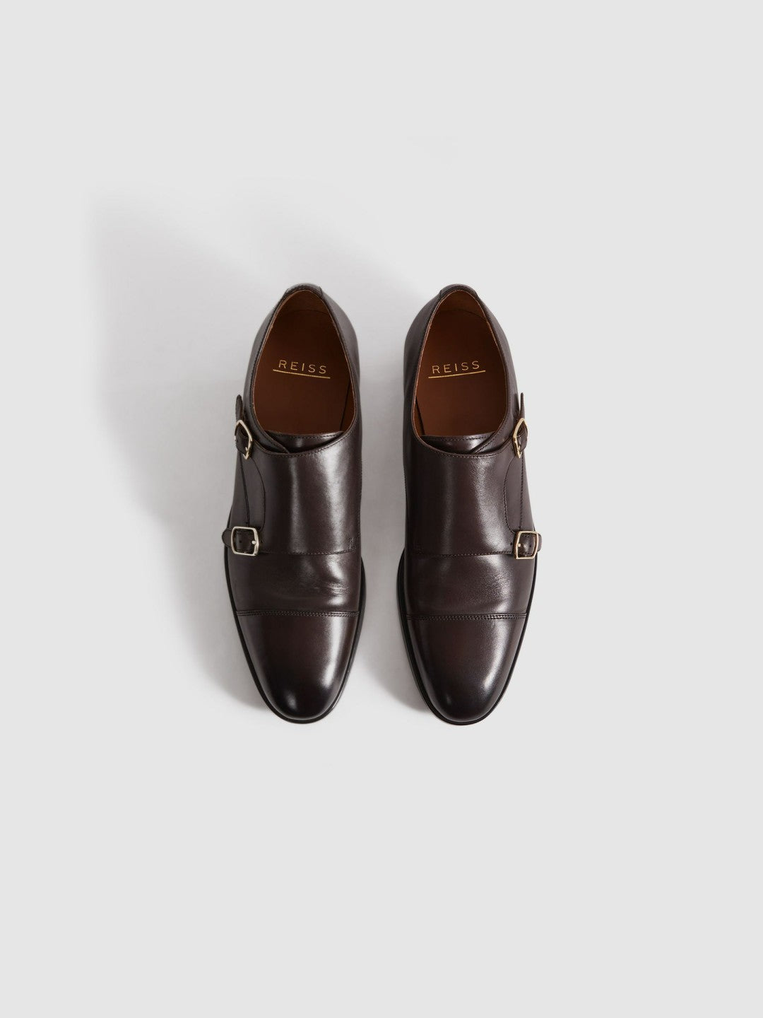 Reiss Savings - Leather Double Monk Strap Shoes in Dark Brown