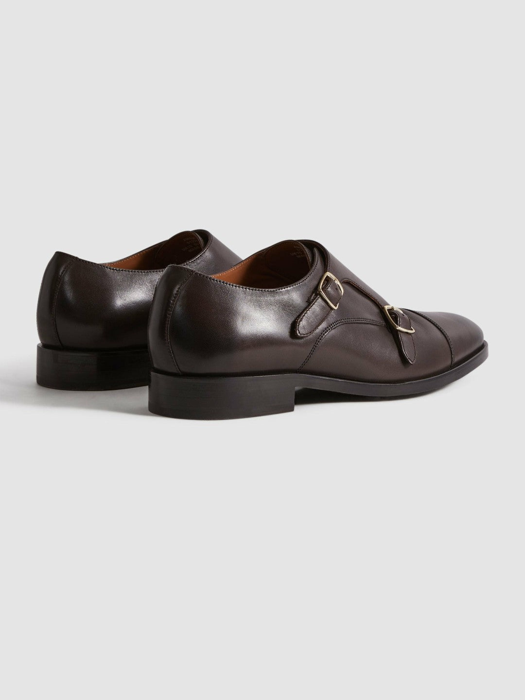 Reiss Savings - Leather Double Monk Strap Shoes in Dark Brown