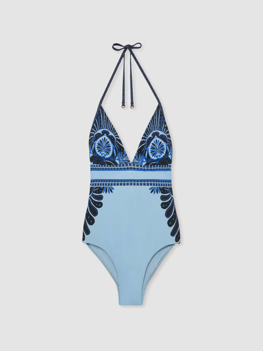 Reiss Popular Choice - Halterneck Printed Swimsuit in Blue