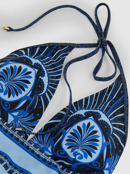 Reiss Popular Choice - Halterneck Printed Swimsuit in Blue