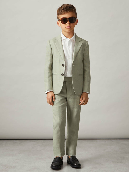 Reiss Featured - 9-13 yrs Slim Fit Linen Adjustable Trousers in Apple