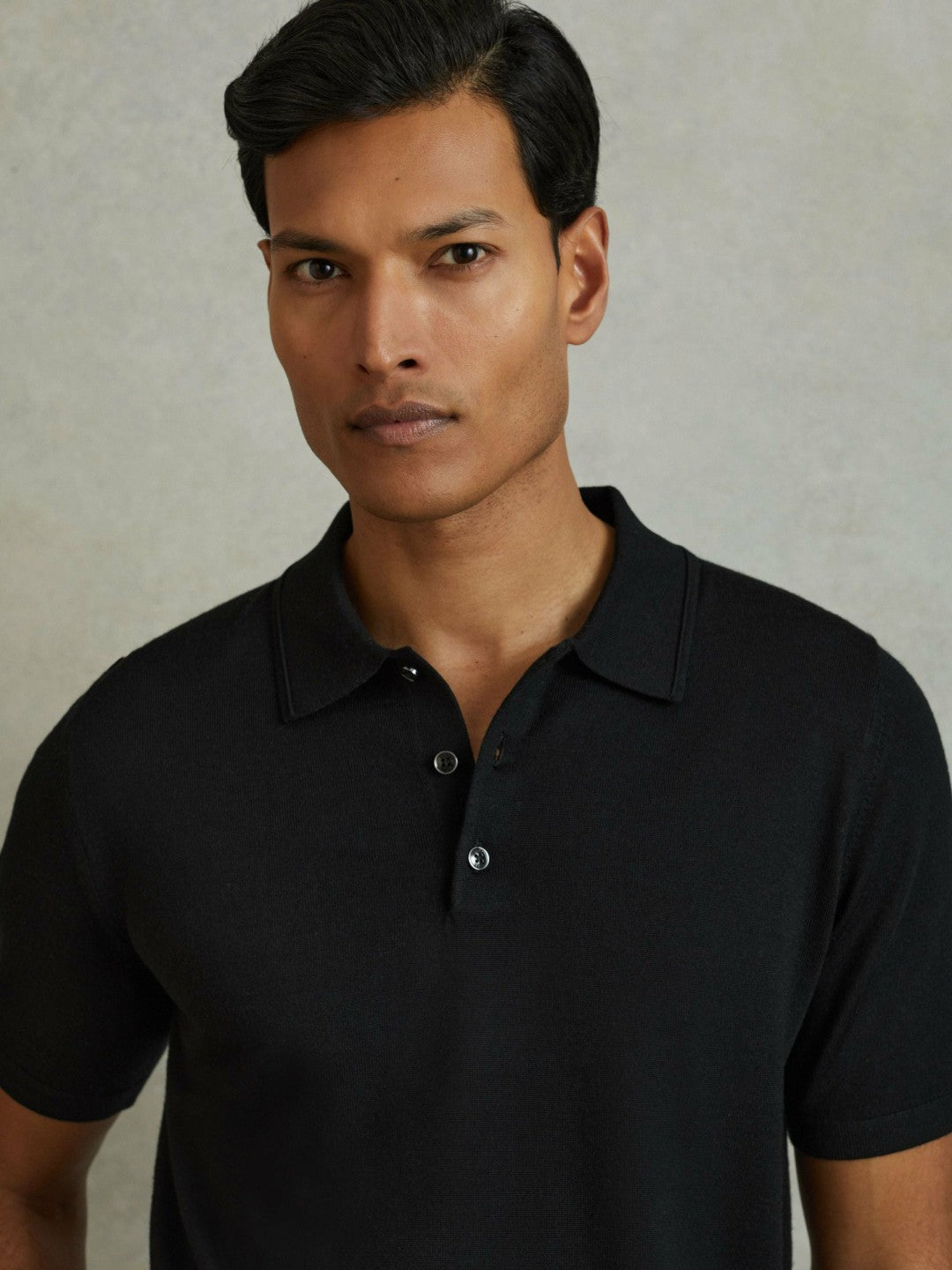 Reiss Deal - Merino Wool Polo Shirt in Black