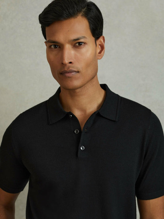 Reiss Deal - Merino Wool Polo Shirt in Black