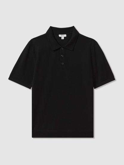 Reiss Deal - Merino Wool Polo Shirt in Black