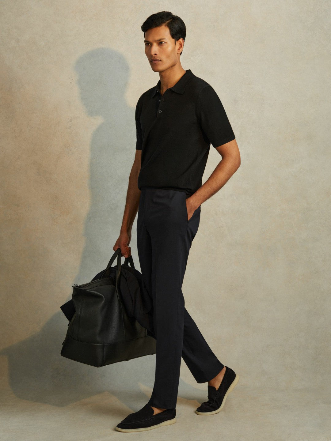 Reiss Deal - Merino Wool Polo Shirt in Black