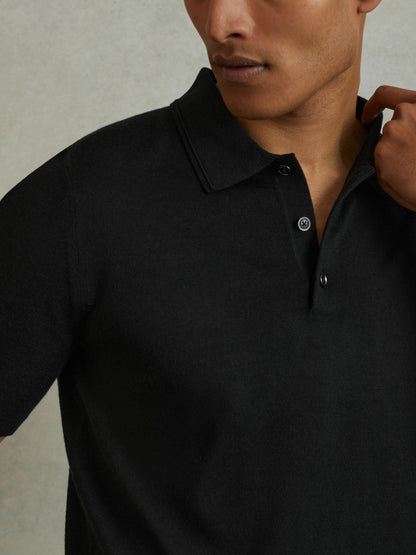 Reiss Deal - Merino Wool Polo Shirt in Black