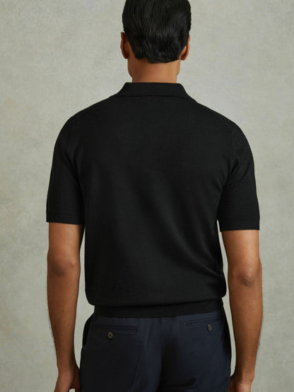 Reiss Deal - Merino Wool Polo Shirt in Black