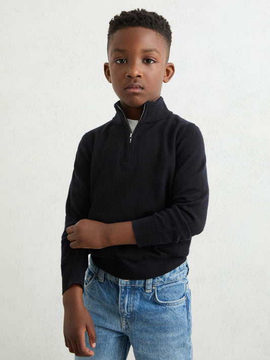 Reiss Popular Choice - 3-9 yrs Merino Wool Half-Zip Funnel Neck Jumper in Navy