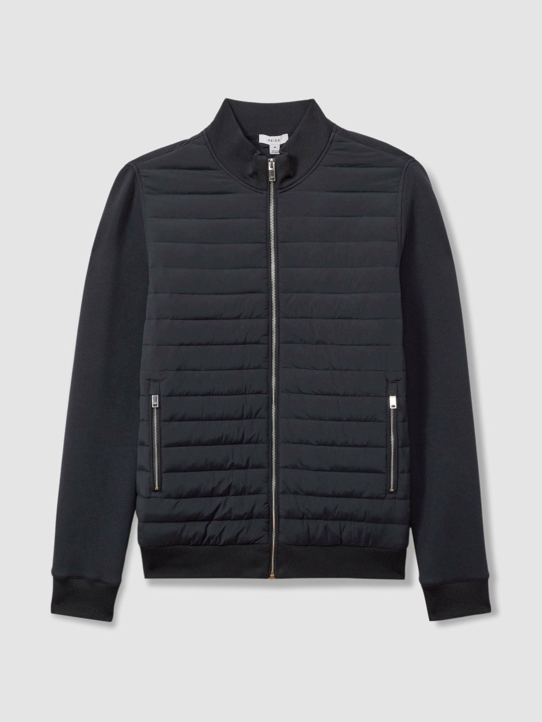 Reiss Affordable - Hybrid Quilt and Knit Zip-Through Jacket in Navy