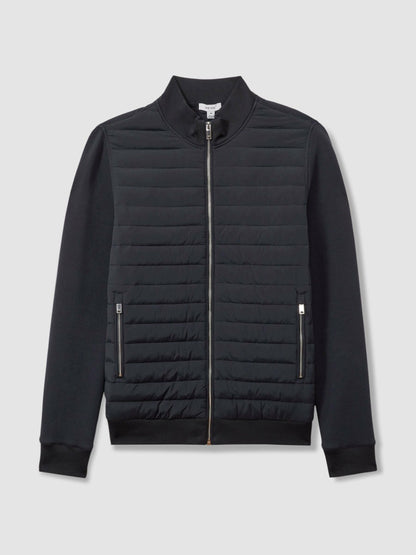 Reiss Affordable - Hybrid Quilt and Knit Zip-Through Jacket in Navy