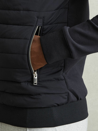 Reiss Affordable - Hybrid Quilt and Knit Zip-Through Jacket in Navy
