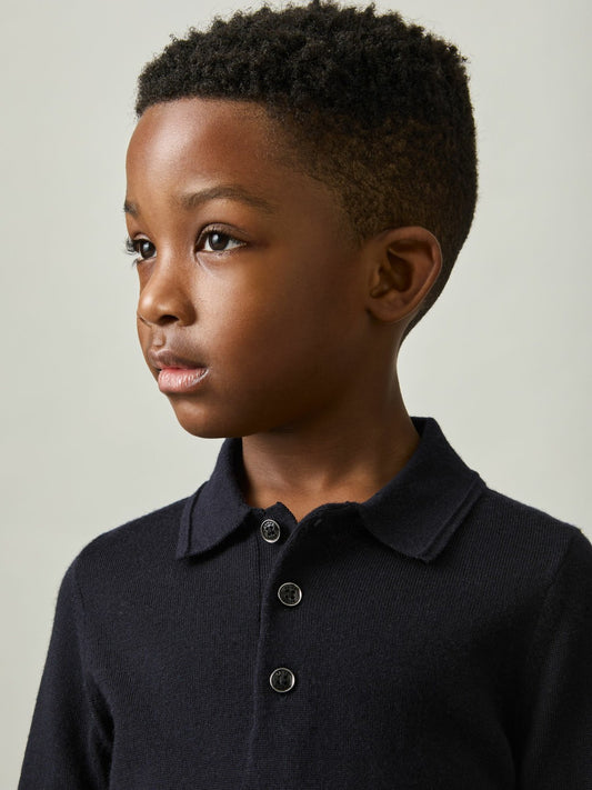 Reiss 9-14 yrs Merino Wool Polo Shirt in Navy