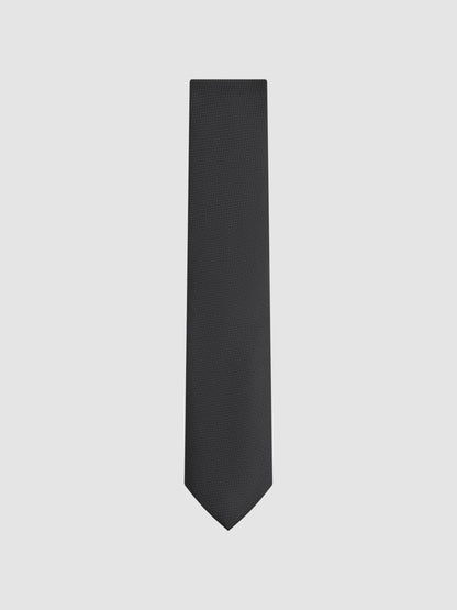Reiss Featured - Textured Silk Blend Tie in Black
