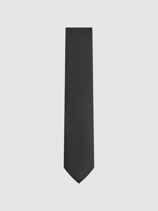Reiss Featured - Textured Silk Blend Tie in Black