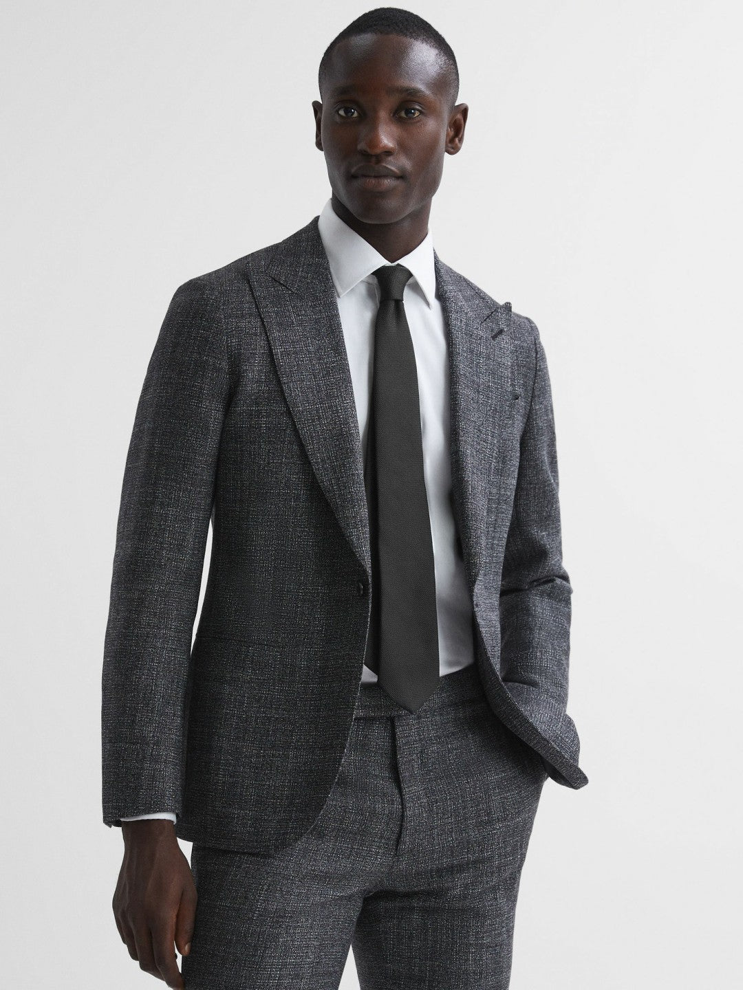Reiss Featured - Textured Silk Blend Tie in Black