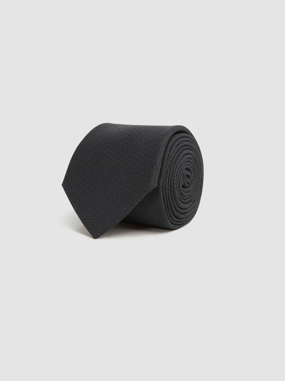 Reiss Featured - Textured Silk Blend Tie in Black