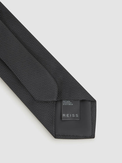 Reiss Featured - Textured Silk Blend Tie in Black