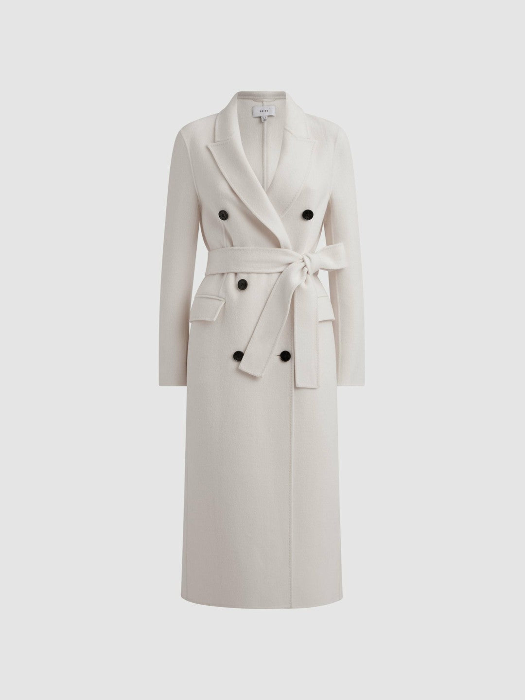 Reiss Savings - Petite Relaxed Wool Blend Blindseam Belted Coat in Cream