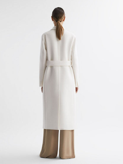 Reiss Savings - Petite Relaxed Wool Blend Blindseam Belted Coat in Cream
