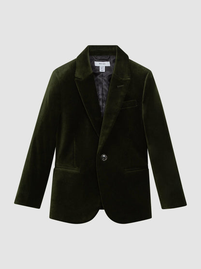 Reiss Deal - 9-14 yrs Slim Fit Velvet Single Breasted Blazer in Emerald