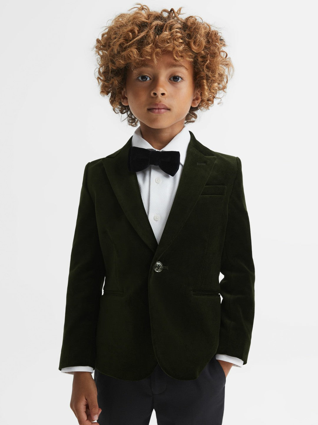 Reiss Deal - 9-14 yrs Slim Fit Velvet Single Breasted Blazer in Emerald