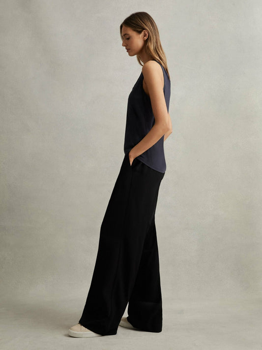 Reiss Offer - Petite Half-Elasticated Wide Leg Trousers in Black