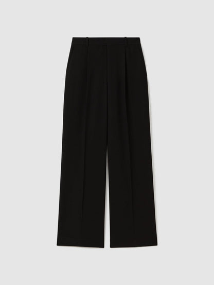 Reiss Offer - Petite Half-Elasticated Wide Leg Trousers in Black