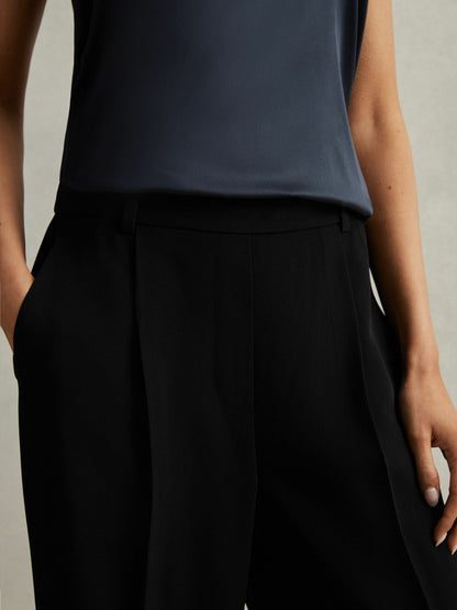 Reiss Offer - Petite Half-Elasticated Wide Leg Trousers in Black