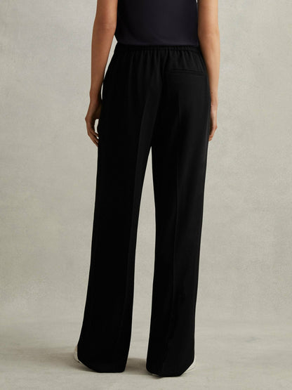 Reiss Offer - Petite Half-Elasticated Wide Leg Trousers in Black