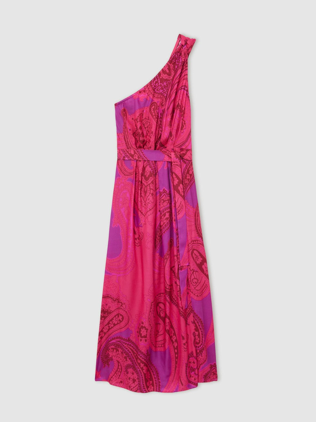 Reiss Popular Choice - Paisley-Print One-Shoulder Midi Dress in Pink