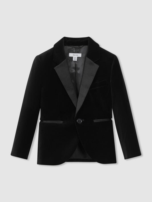Reiss Sale - 13-14 yrs Single Breasted Velvet Blazer in Black