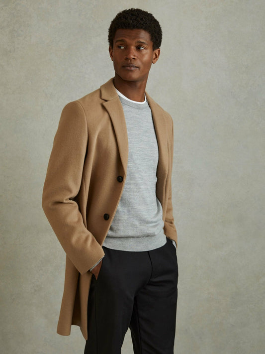 Reiss Featured - Wool Blend Single Breasted Epsom Overcoat in Camel