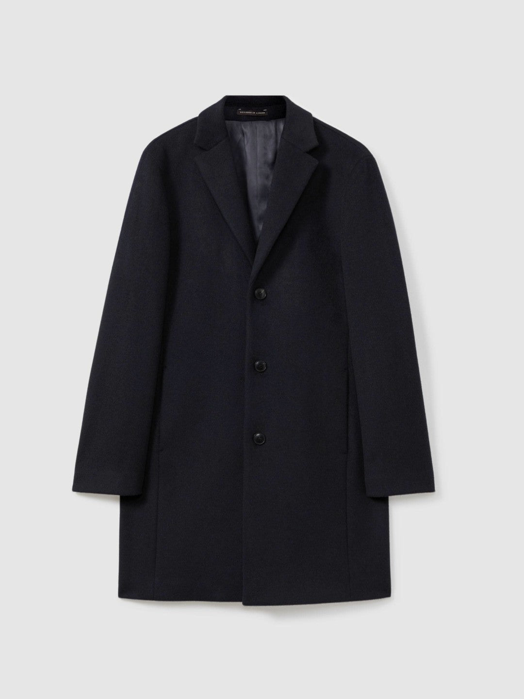 Reiss Savings - Wool Blend Single Breasted Epsom Overcoat in Navy