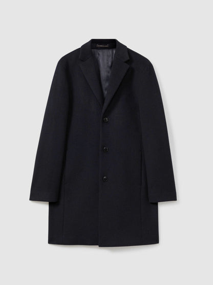 Reiss Savings - Wool Blend Single Breasted Epsom Overcoat in Navy