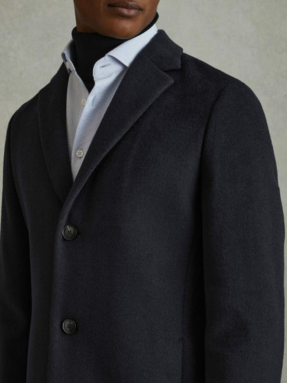 Reiss Savings - Wool Blend Single Breasted Epsom Overcoat in Navy