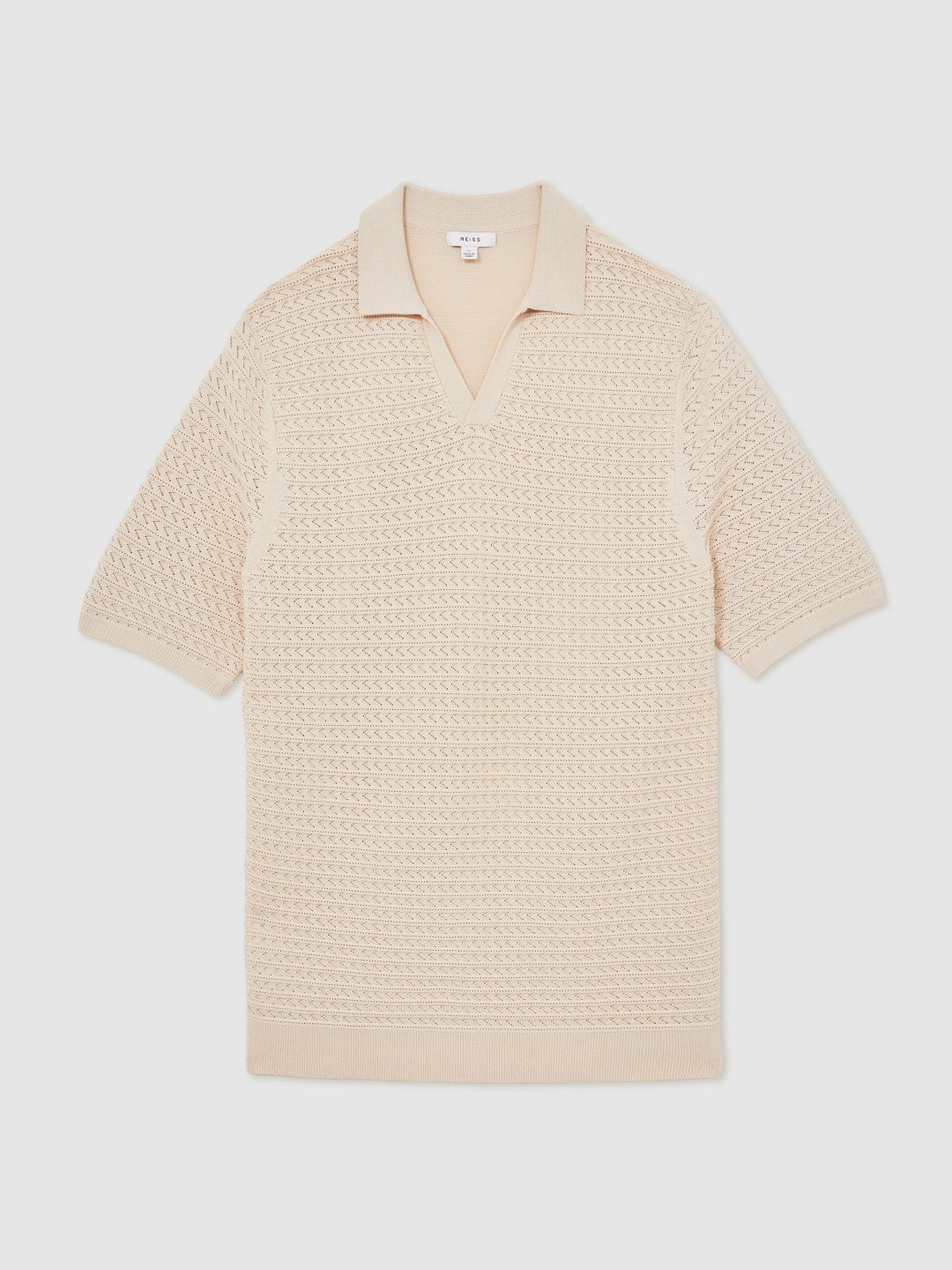 Reiss Savings - Pointelle Open-Collar Polo Shirt in Stone