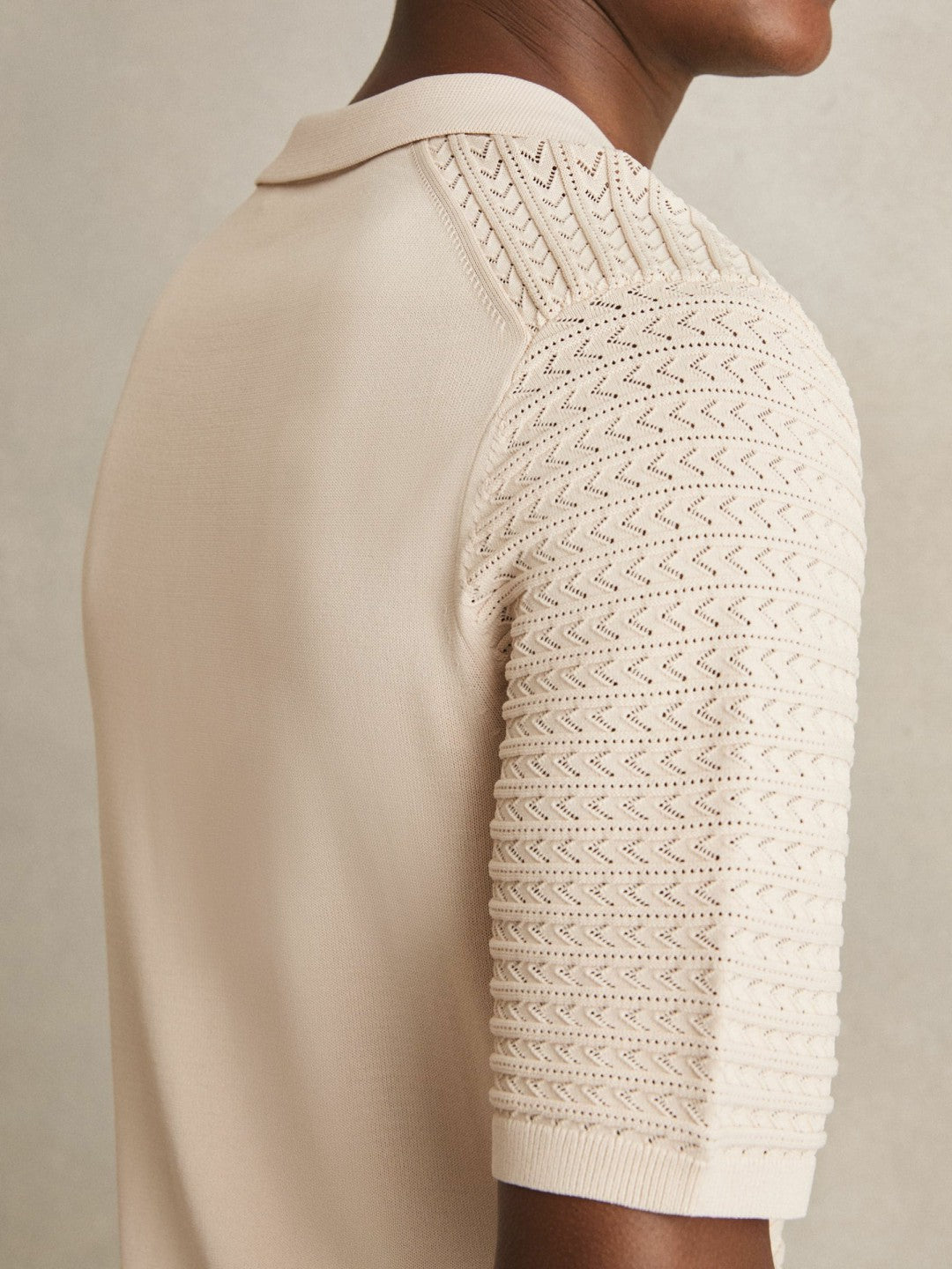 Reiss Savings - Pointelle Open-Collar Polo Shirt in Stone